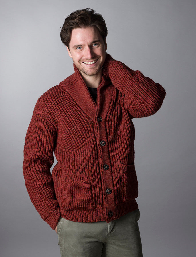 Merino Wool Ribbed Shawl Neck Cardigan - Sienna