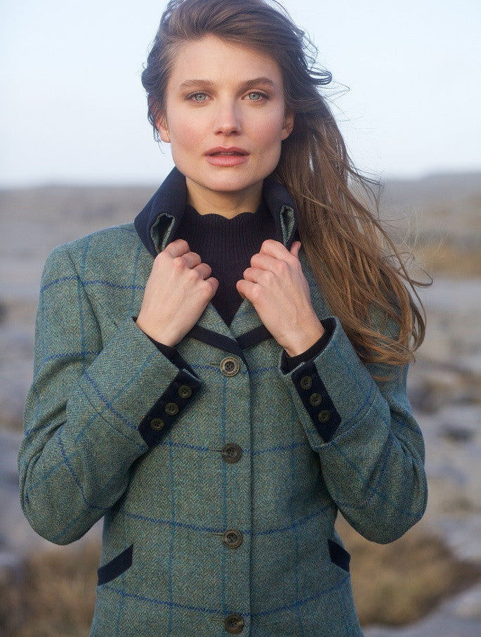 Sinead Tweed Coat - Light Teal Check