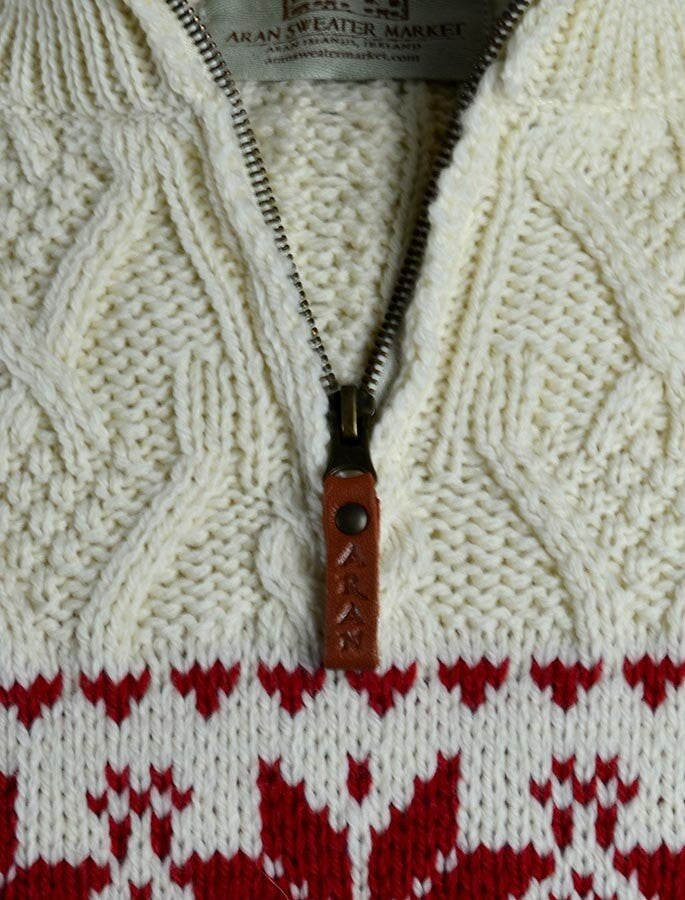 Pattern Detail from Winter Fair Isle Zip-Neck Aran Sweater