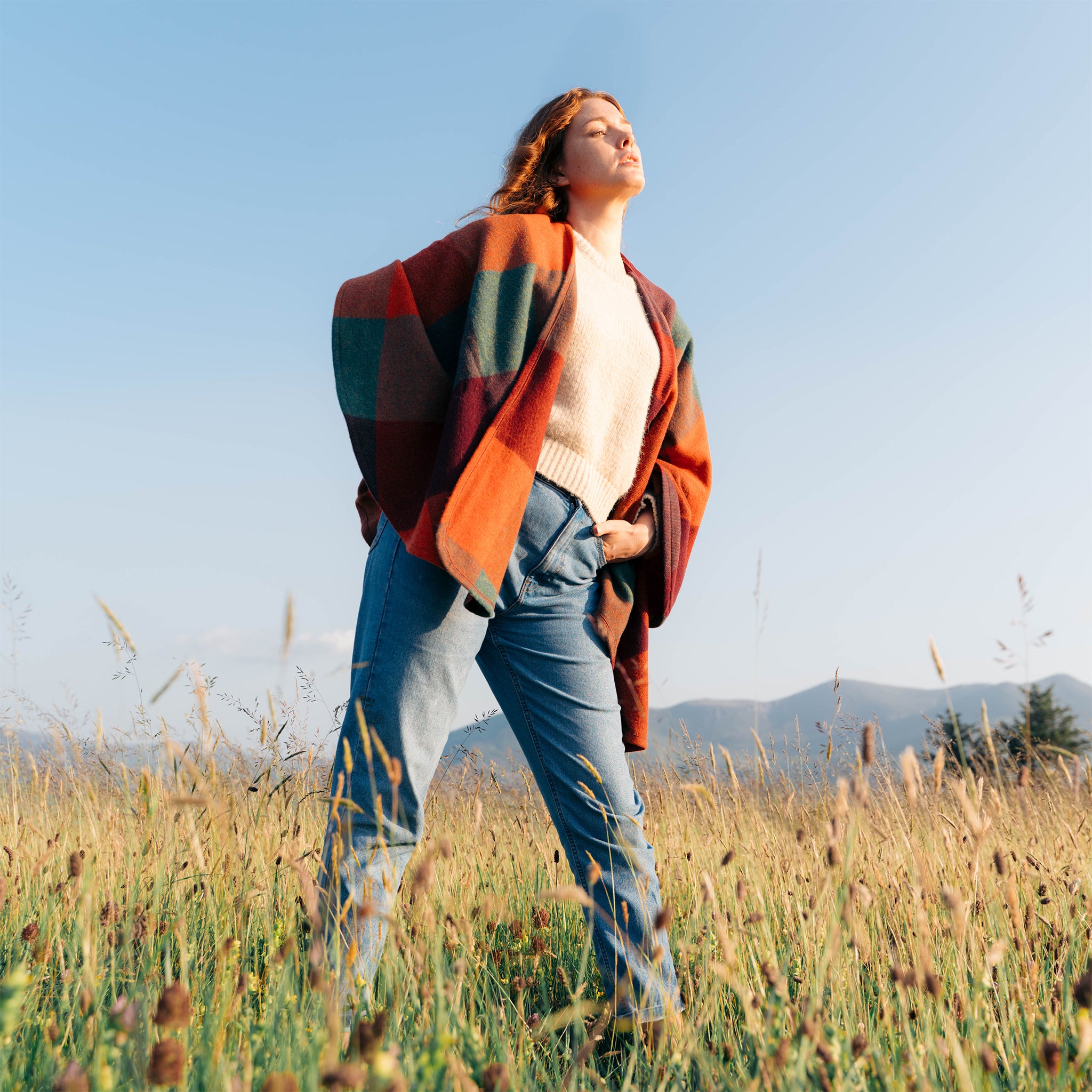 Sue Cape - Orange , Teal & Brown