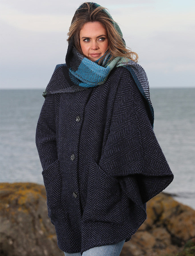 Tina Hooded Swing Cape - Killybegs Indigo