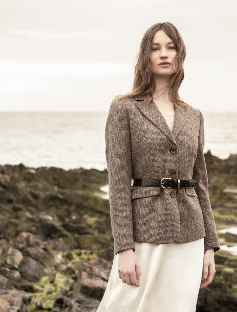 Tara Tweed Hacking Jacket - Light Tan Herringbone