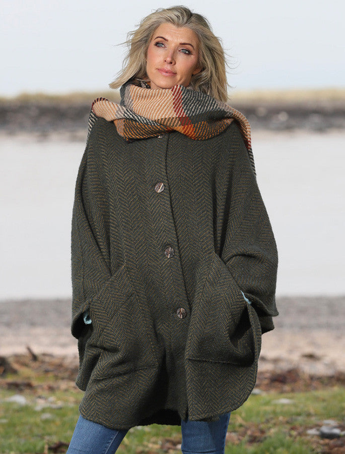 Tina Hooded Swing Cape - Killybegs Sage
