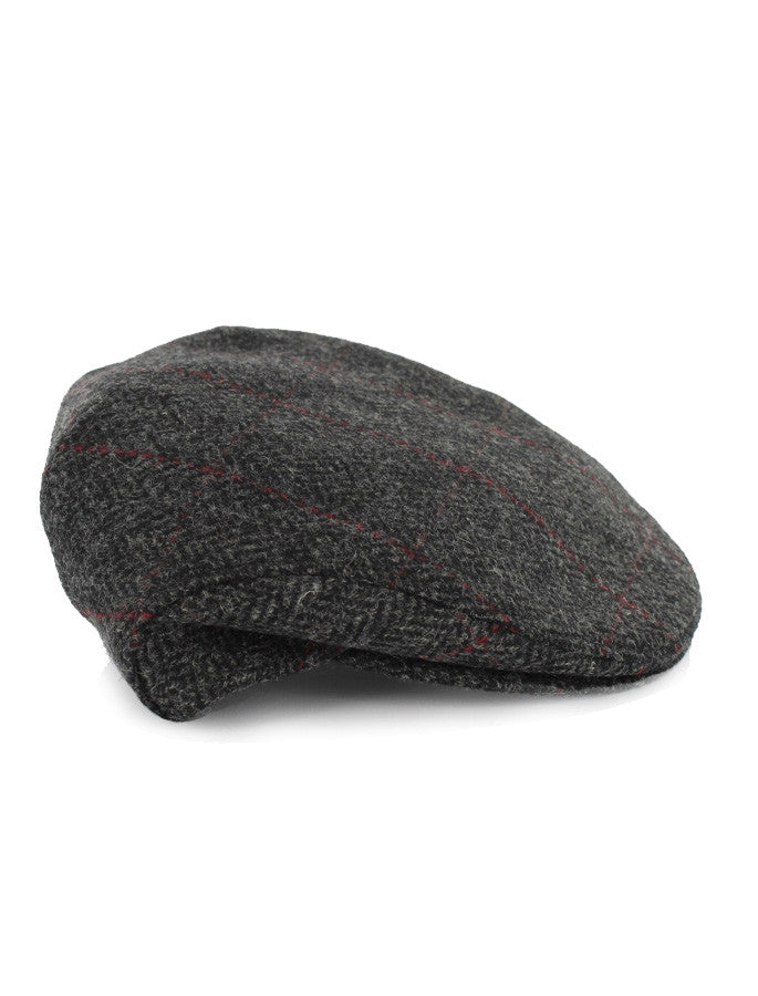 Trinity Tweed Flat Cap - Charcoal with Red