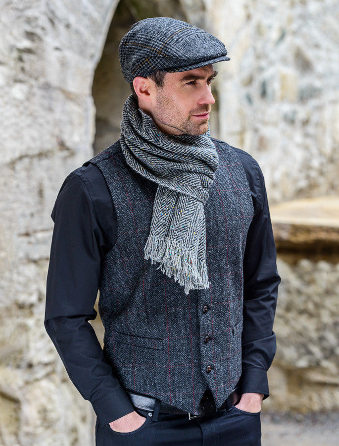 Trinity Tweed Flat Cap - Charcoal Mustard