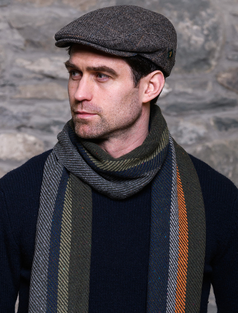 Trinity Tweed Flat Cap - Grey with Tan