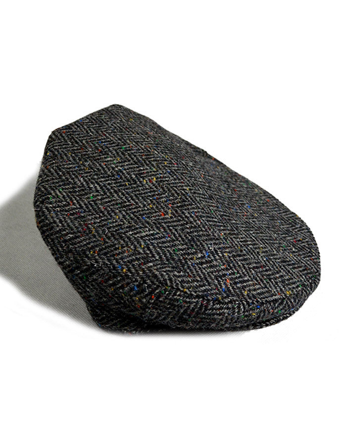 Tweed Herringbone Flat Cap - Charcoal