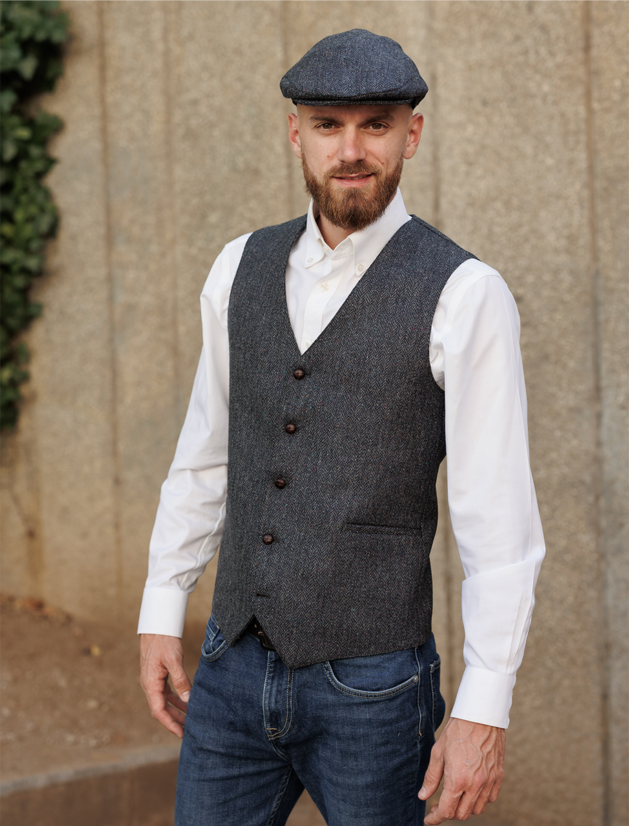 Donegal Tweed Waistcoat - Navy Fleck