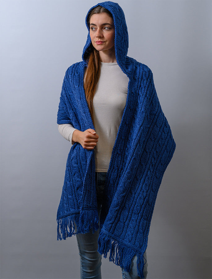Hooded Scarf Shawl - Blue Marl