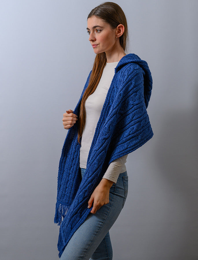Hooded Scarf Shawl - Blue Marl