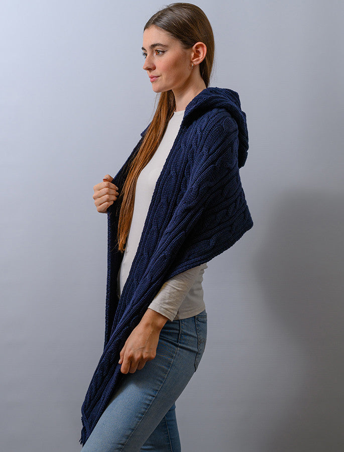 Hooded Scarf Shawl - Navy