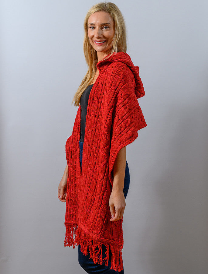Hooded Scarf Shawl - Red Marl