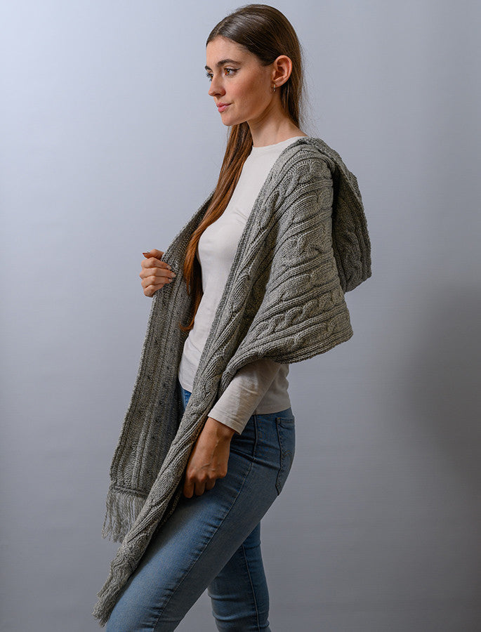Hooded Scarf Shawl - Soft Grey