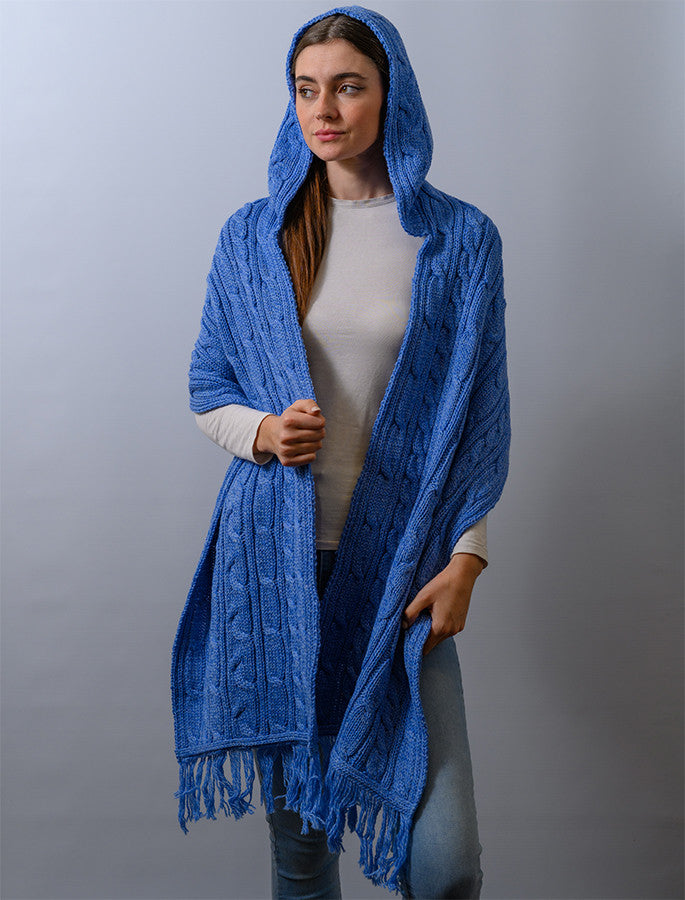 Hooded Scarf Shawl - Wedgewood Blue