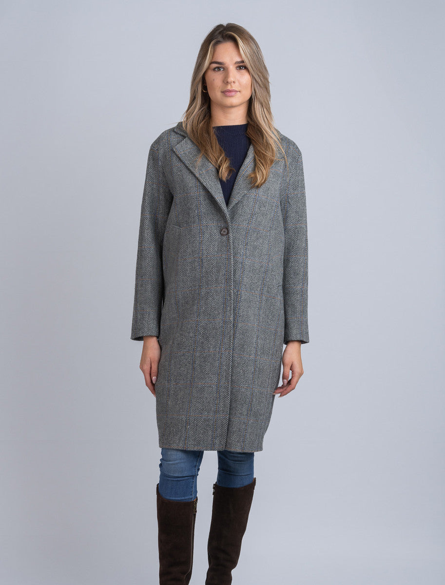 Ladies Irish Tweed City Coat - Light Grey