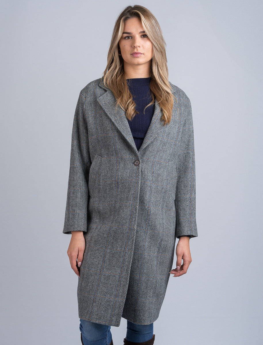 Ladies Irish Tweed City Coat - Light Grey