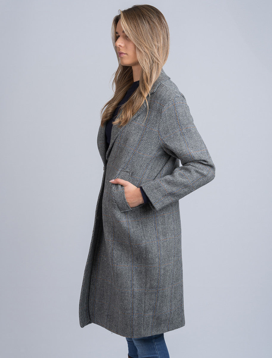 Ladies Irish Tweed City Coat - Light Grey