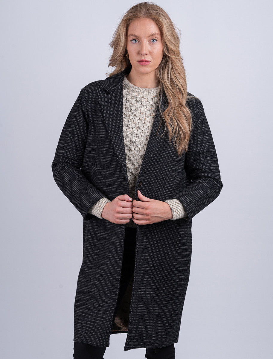 Ladies Irish Tweed City Coat - Black Check