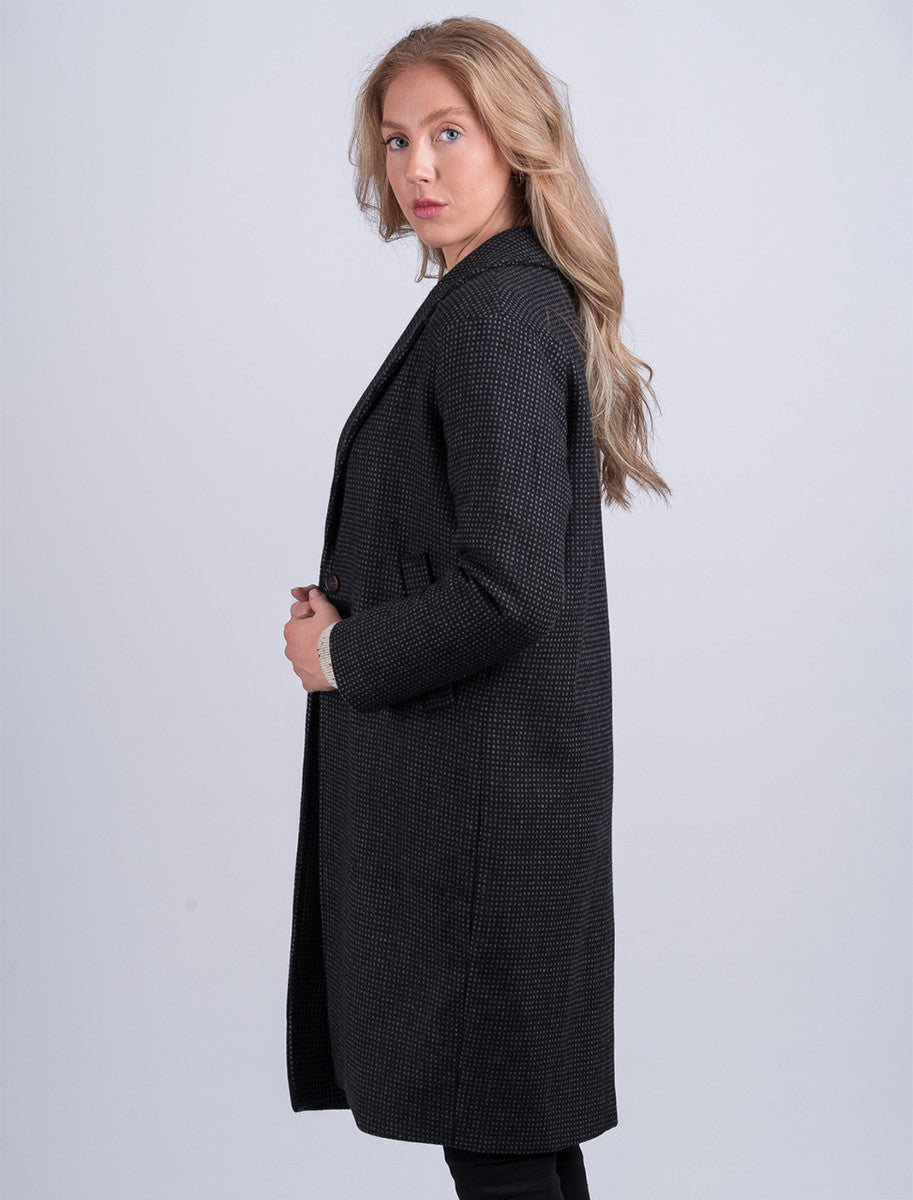 Ladies Irish Tweed City Coat - Black Check