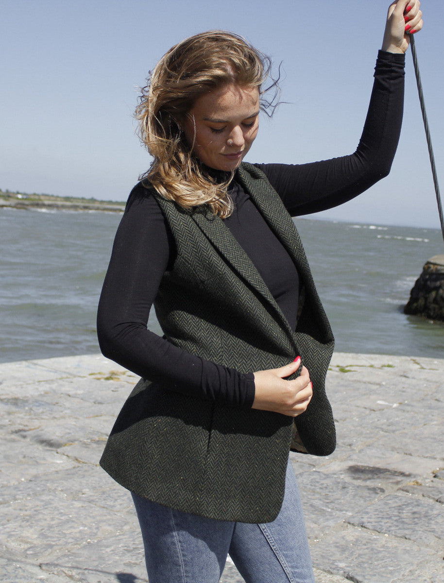 Ladies Irish Green Tweed Gilet