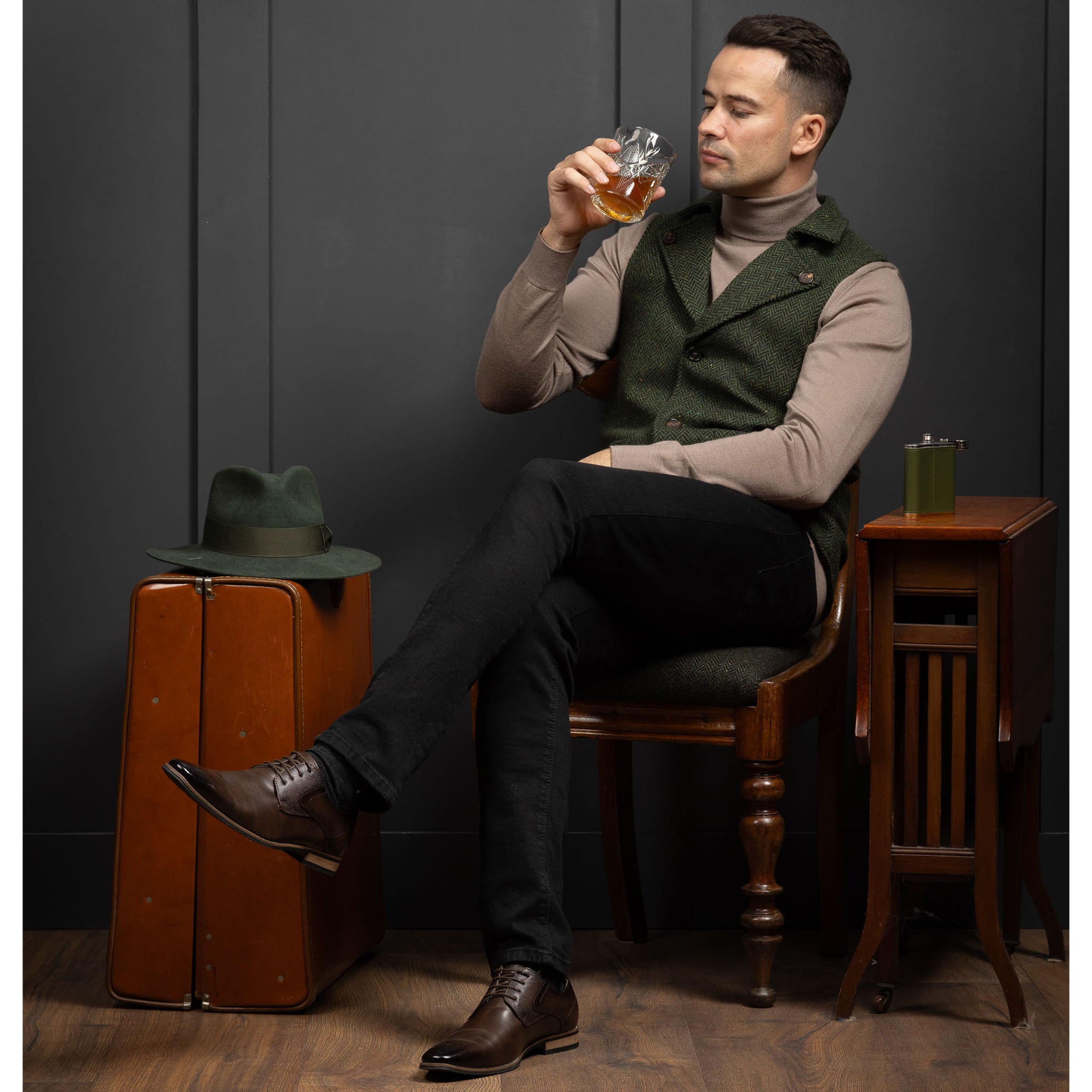 Aran Wool Tweed Waistcoat With Revere
