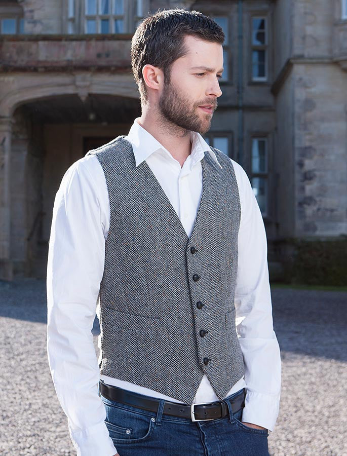 Irish Tweed Herringbone Waistcoat - Grey