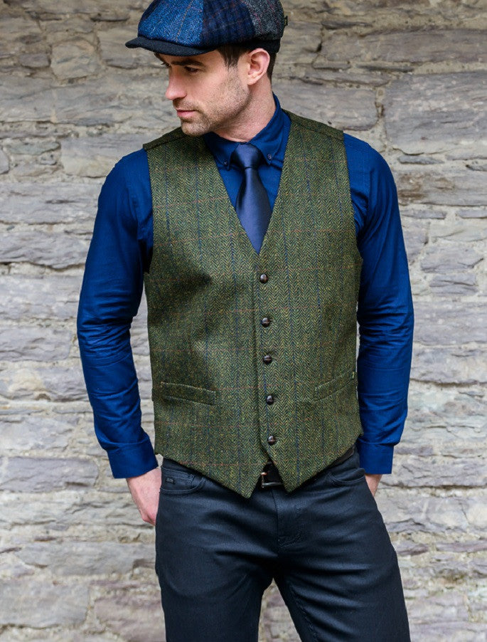 Irish Tweed Herringbone Waistcoat - Forest Green