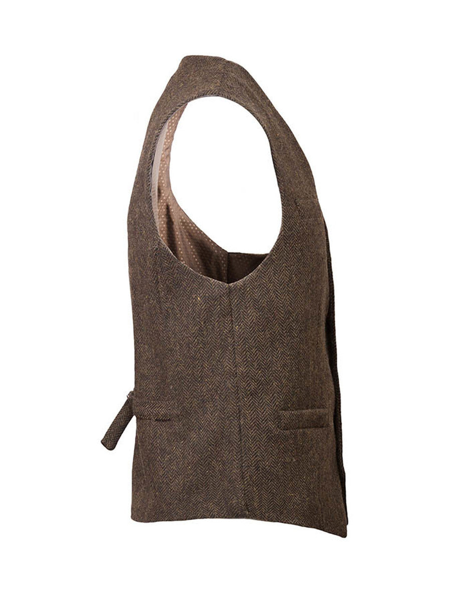 Tweed Herringbone Waistcoat - Brown