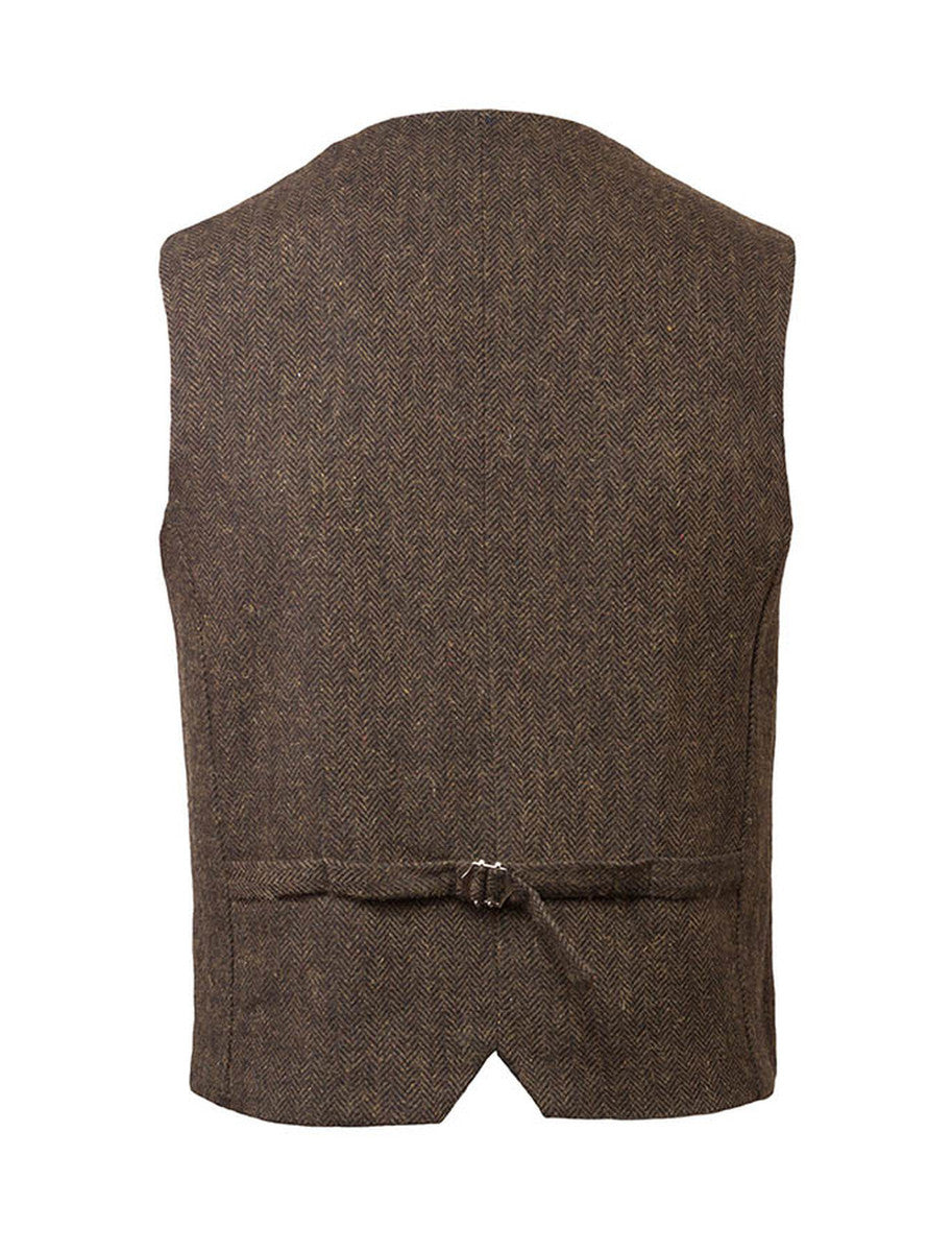 Tweed Herringbone Waistcoat - Brown