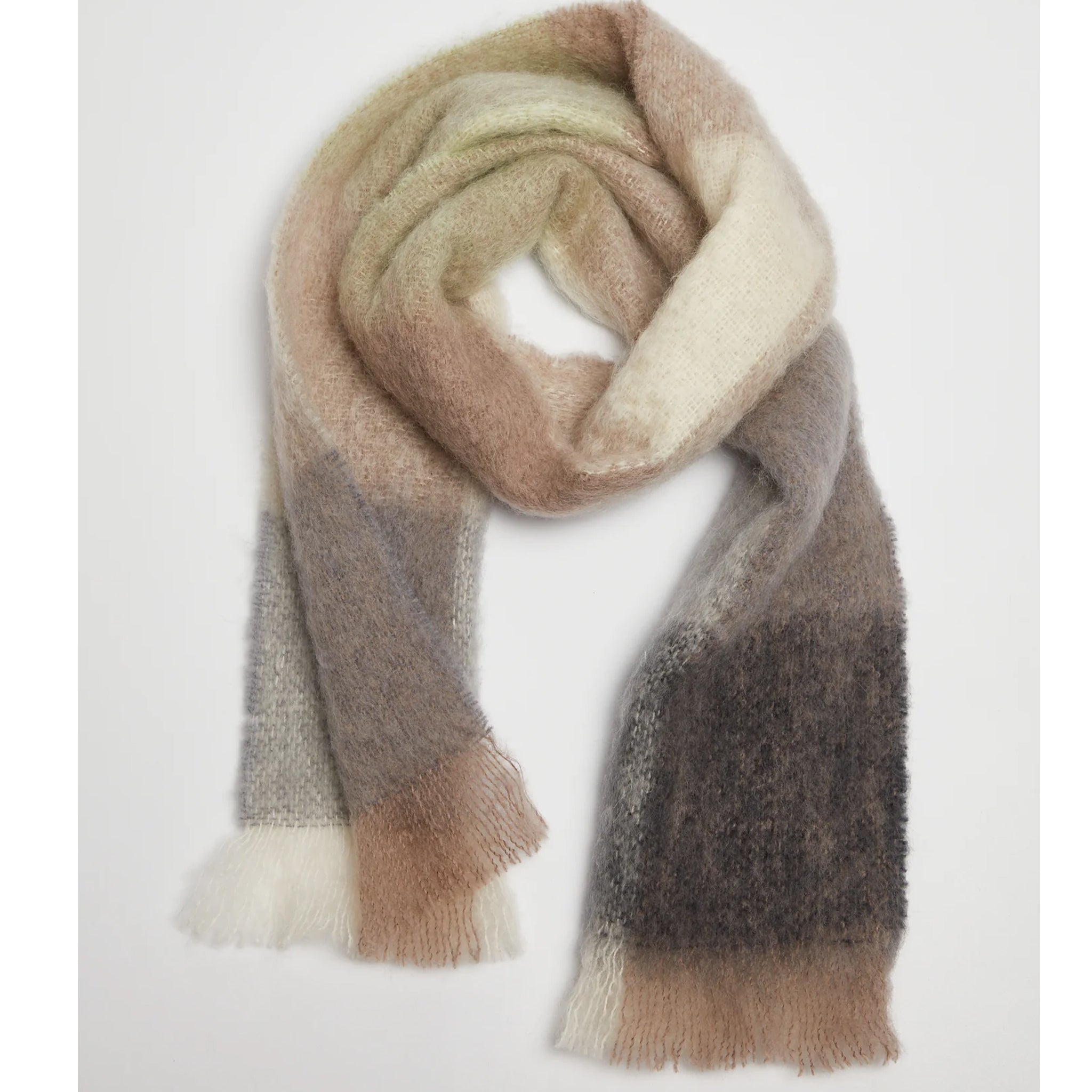 Giant Mohair Scarf - White & Mink Block
