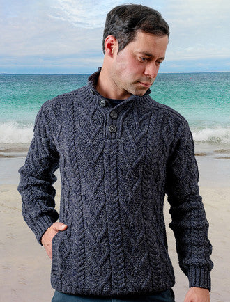 Buttoned Merino Wool Sweater - Cormorant