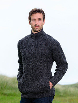 Buttoned Merino Wool Sweater - Charcoal