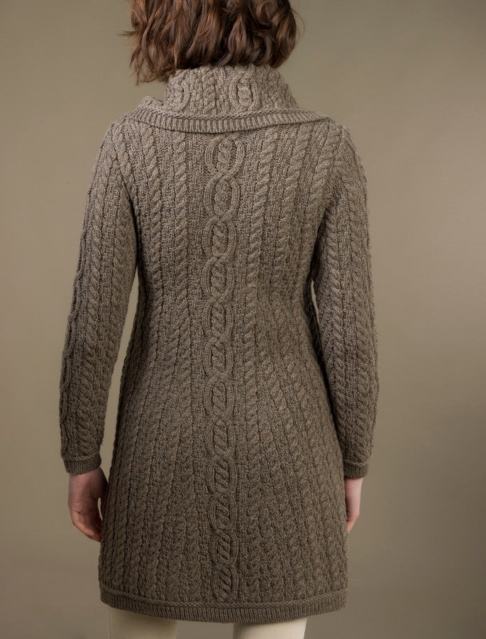 Large Collar Aran Coat - Brown