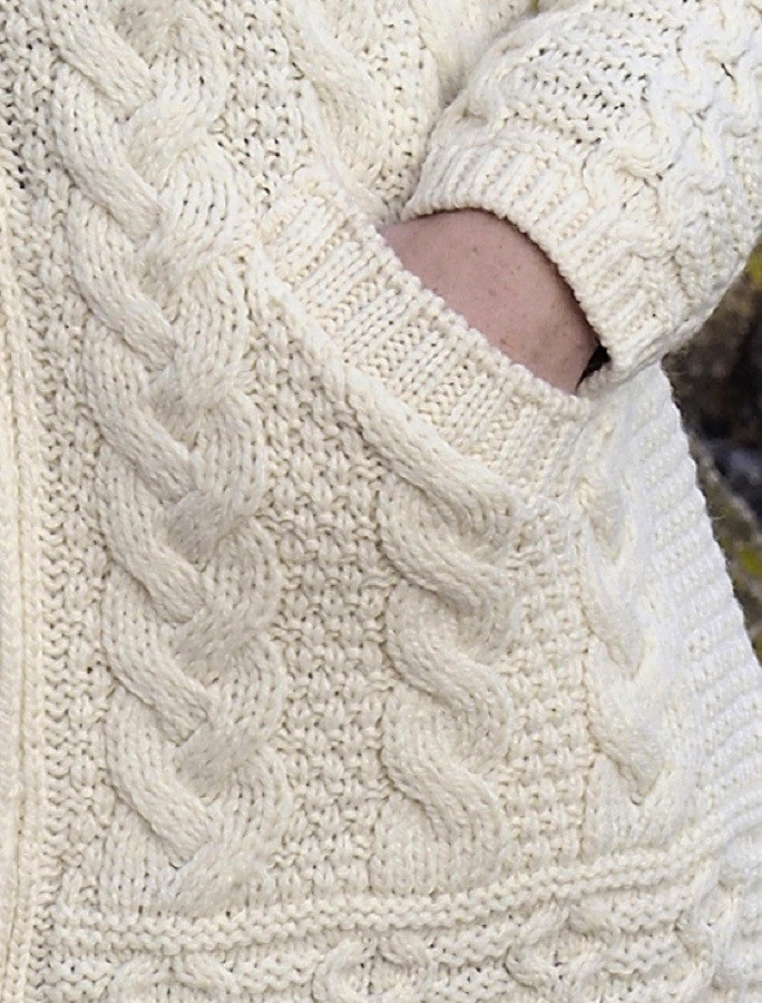 Ladies Merino Cable Design Zip Coatigan - Pocket