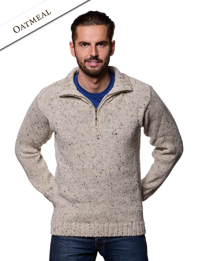 Donegal Tweed Half Zip Sweater - Oatmeal