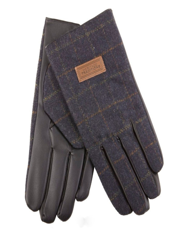 Mens Tweed Gloves - Blue Box Check