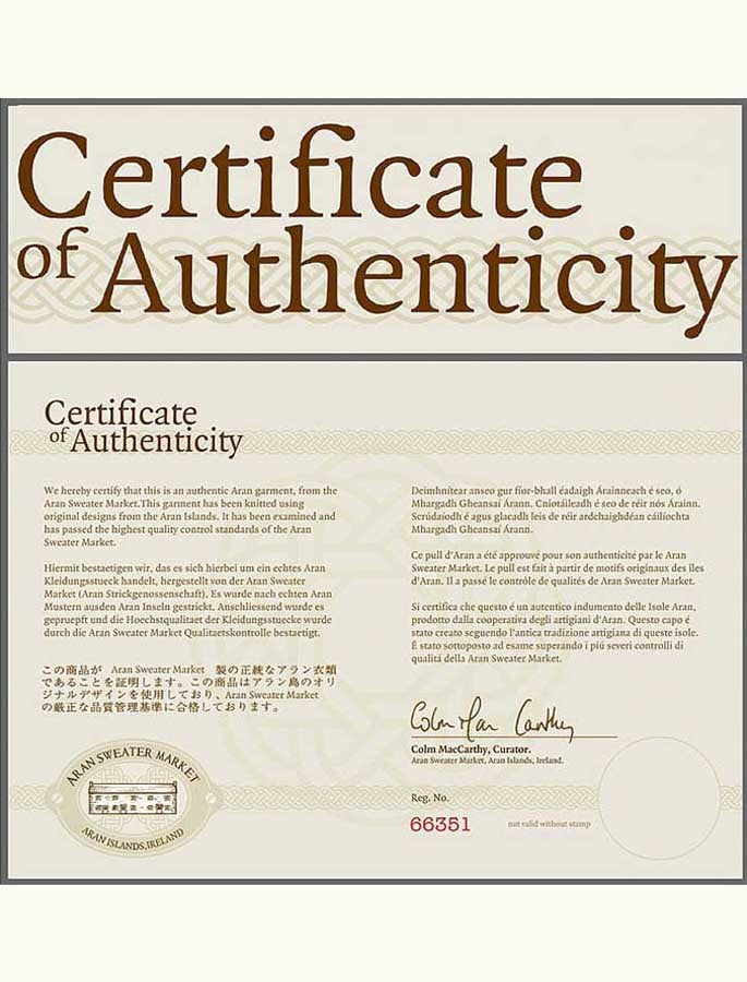 Baby Shepley Aran Cardigan - Certificate of authenticity
