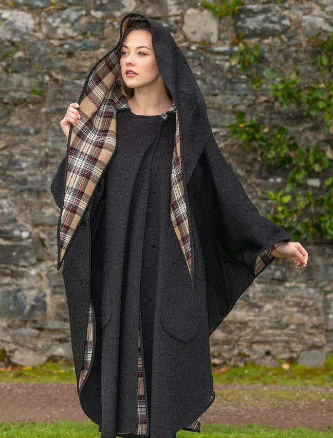 Donegal Tweed Pure Wool Country Walking Cape - Charcoal