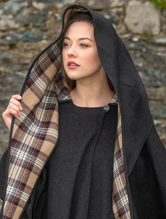 Donegal Tweed Pure Wool Country Walking Cape - Charcoal