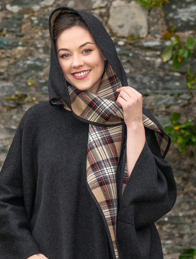 Donegal Tweed Pure Wool Country Walking Cape - Charcoal