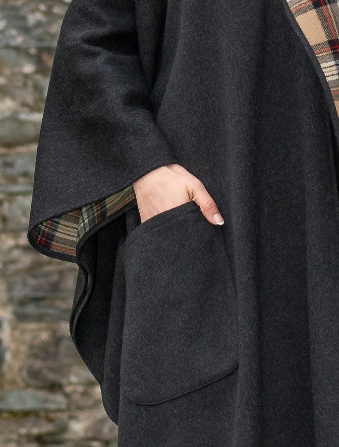 Donegal Tweed Pure Wool Country Walking Cape - Charcoal