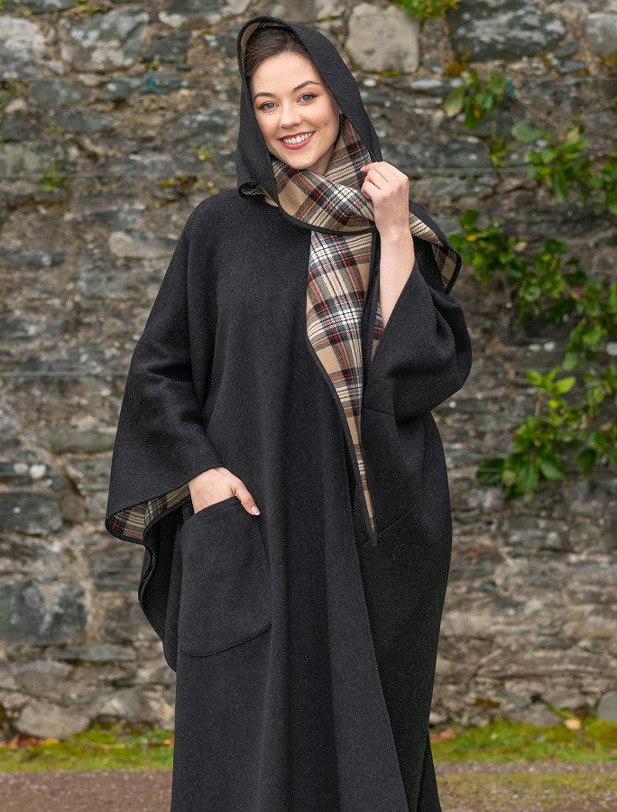 Donegal Tweed Pure Wool Country Walking Cape - Charcoal