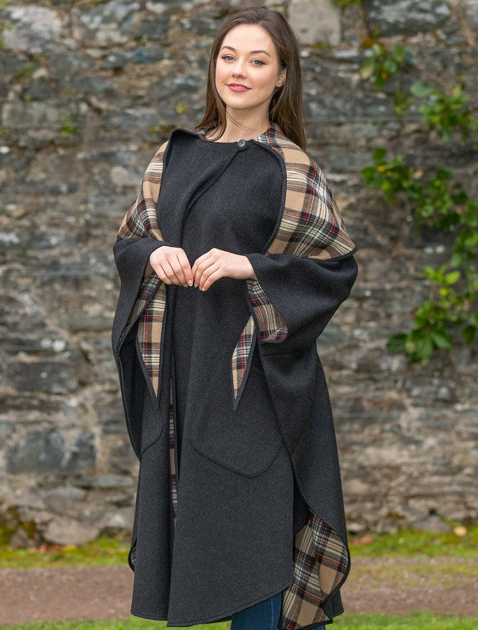 Donegal Tweed Pure Wool Country Walking Cape - Charcoal