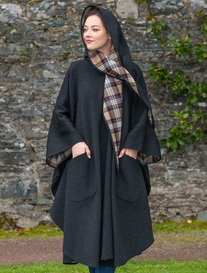 Donegal Tweed Pure Wool Country Walking Cape - Charcoal