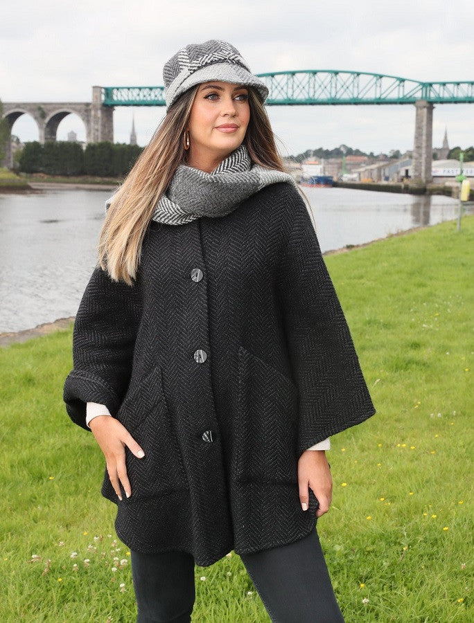 Tina Hooded Swing Cape - Natural Black