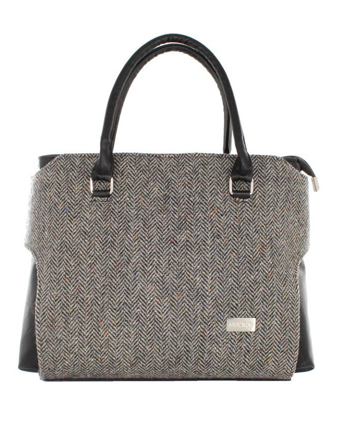 Emily Tweed & Leather Bag - Grey Herringbone