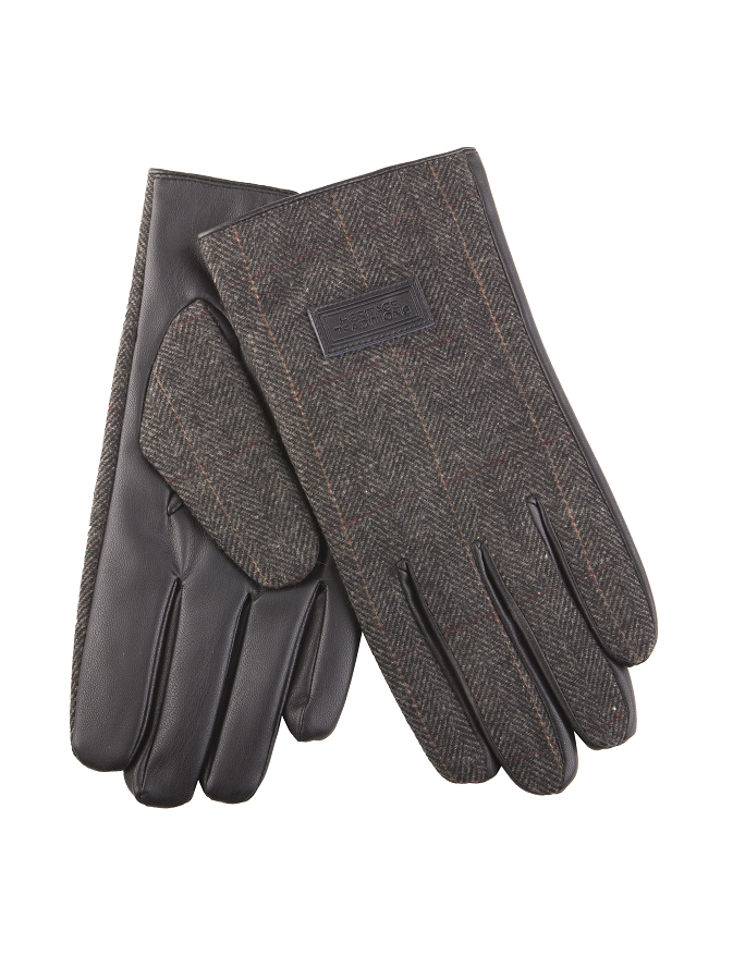 Mens Tweed Gloves - Grey Herringbone