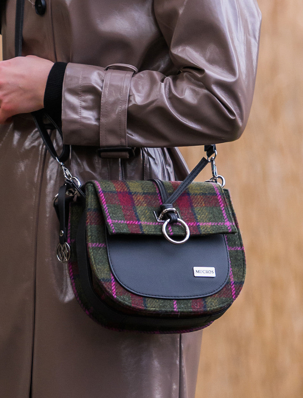 Grace tweed bag - green, red & pink