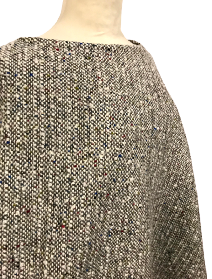 Handwoven Ladies Tweed Fringed Poncho -Granite