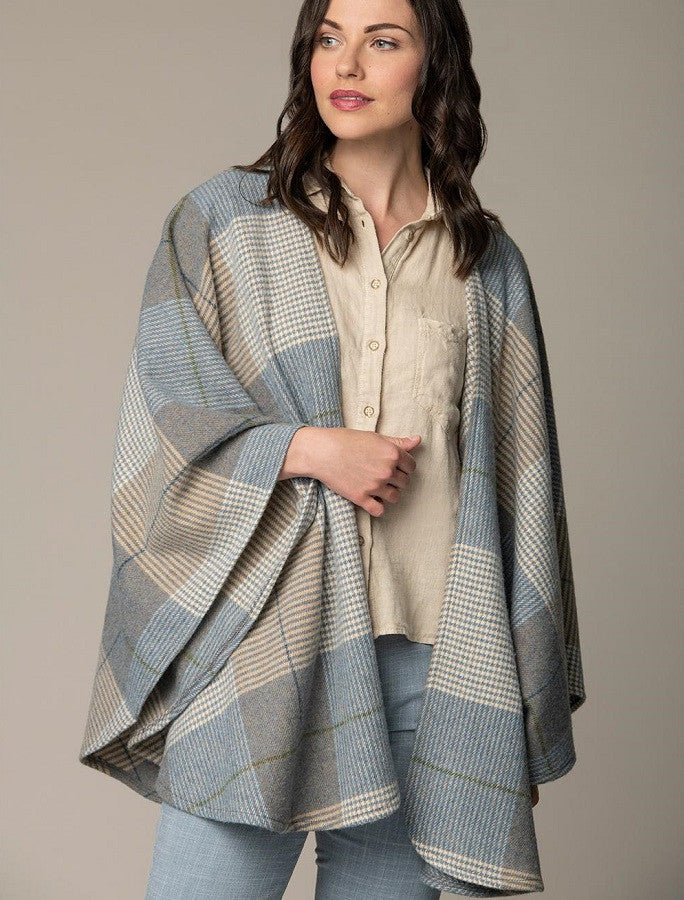 Sue Cape - Sky Beige Plaid
